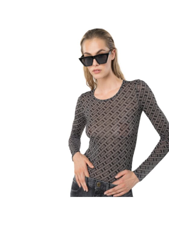 PINKO Pinko Halenka BLUZKA DAMSKA Z DŁUGIM RĘKAWEM Z LOGO Černá Slim Fit