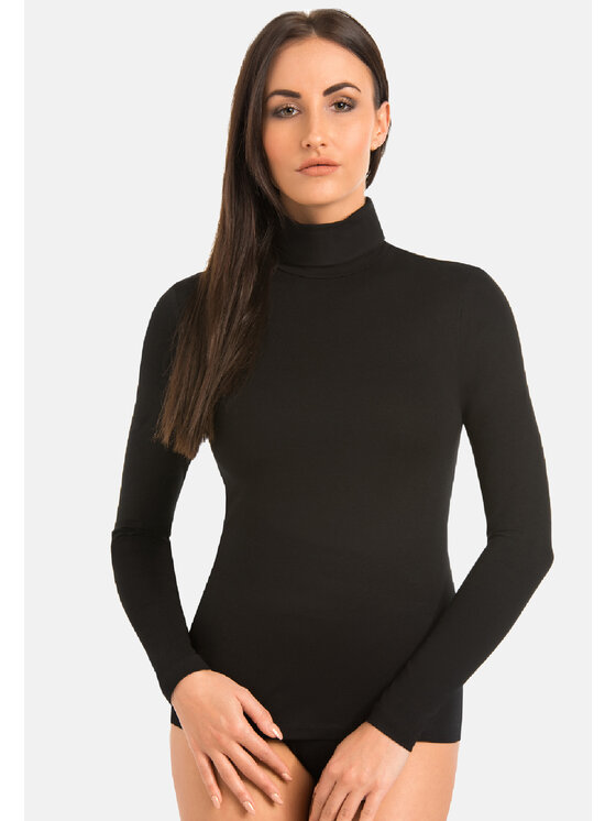 Teyli Teyli Golf damski z wiskozy z długim rękawem Evelyn Czarny Standard Fit