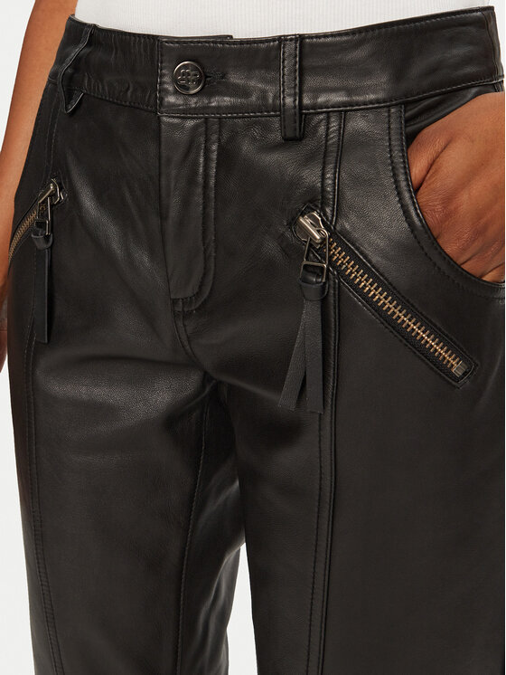 Munthe Munthe Spodnie skórzane 244141024408 Czarny Slim Fit