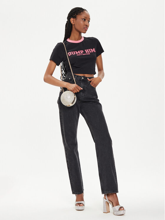 Juicy Couture Juicy Couture Tricou Dump Him JCWCT23314 Negru Slim Fit