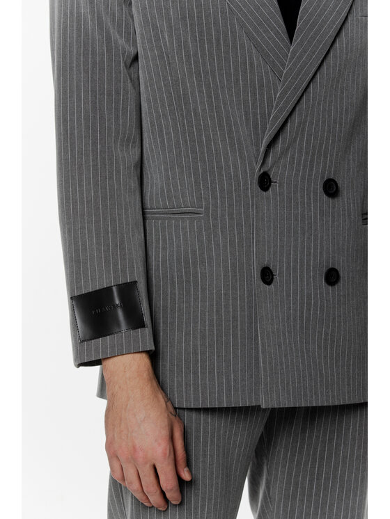 Pilawski Pilawski Marynarka MARYNARKA W PRĄŻEK SZARA MĘSKA Szary Slim Fit