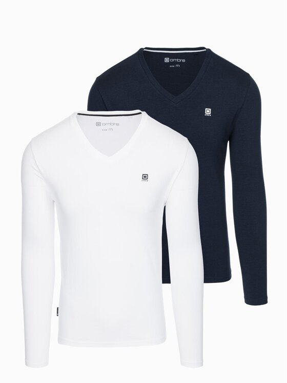 Ombre Ombre Souprava triček s dlouhým rukávem Z103 Barevná Regular Fit