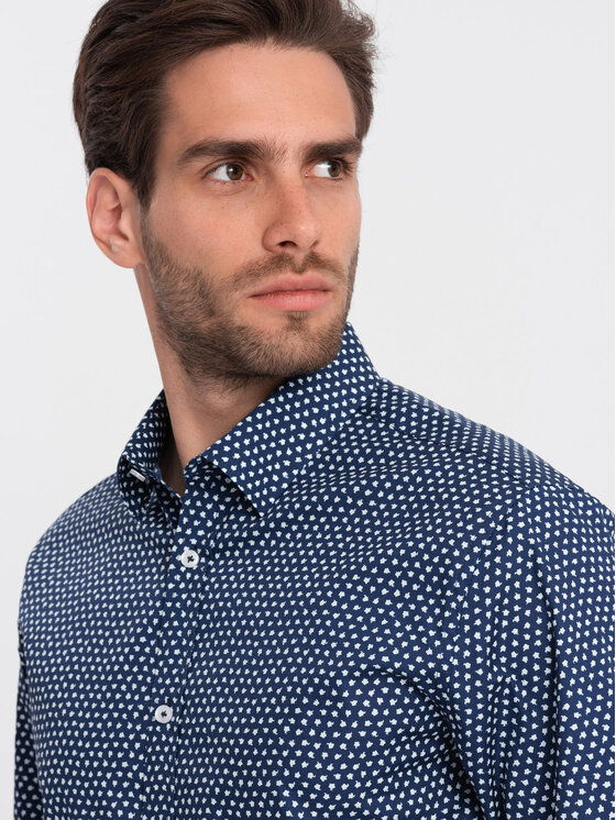 Ombre Ombre Košile OM-SHCS-0140 Tmavomodrá Slim Fit