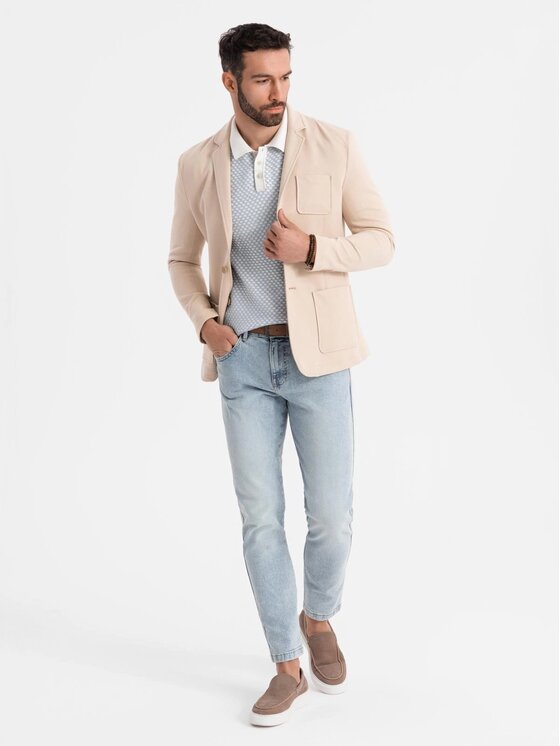 Ombre Ombre Marynarka OM-BLZB-0101 Beżowy Slim Fit