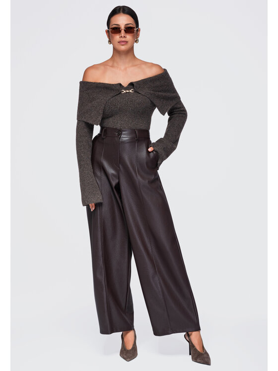 Ombre Ombre Sweter OW-SW-E0011 Brązowy Slim Fit
