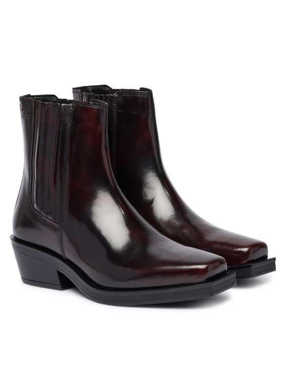 Tommy Jeans Tommy Jeans Kotníková obuv s elastickým prvkem Tjw Brushed Leather Cowboy Boots EN0EN03077 Tmavě hnědá