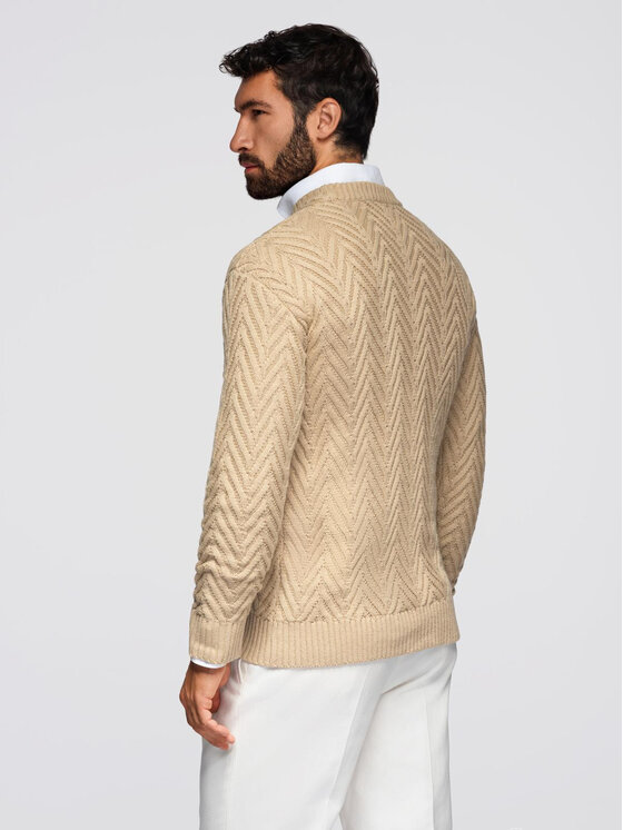 Ombre Ombre Sweter OM-SWSW-0147 Beżowy Regular Fit