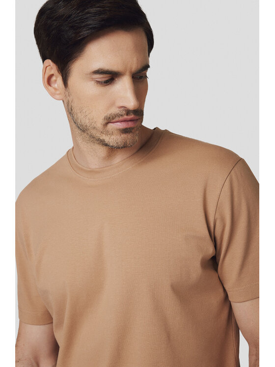 Lancerto Lancerto T-Shirt Koszulka Beżowa Bawełniana Kenneth TS073125000002 Beżowy Regular Fit