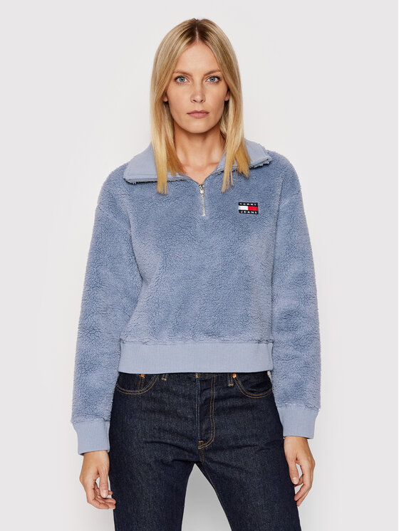 tommy badge boxy plush fleece sweatshirt