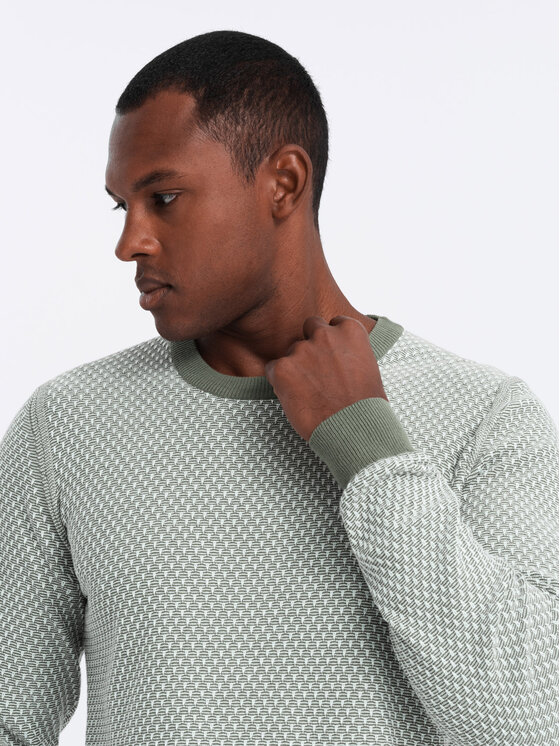 Ombre Ombre Sweter OM-SWSW-0111 Khaki Relaxed Fit