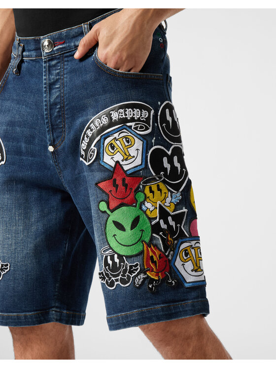 PHILIPP PLEIN PHILIPP PLEIN Szorty jeansowe 22649 Niebieski jasny Loose Fit