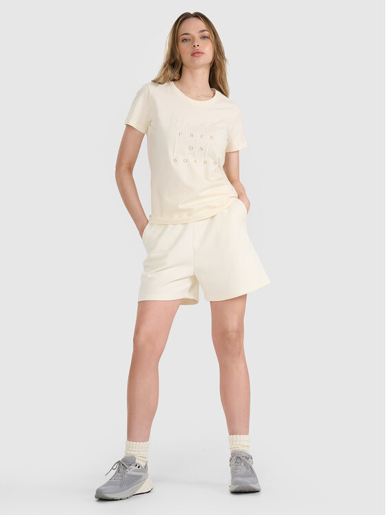 4F 4F T-Shirt FOB SUMMER Kremowy Regular Fit