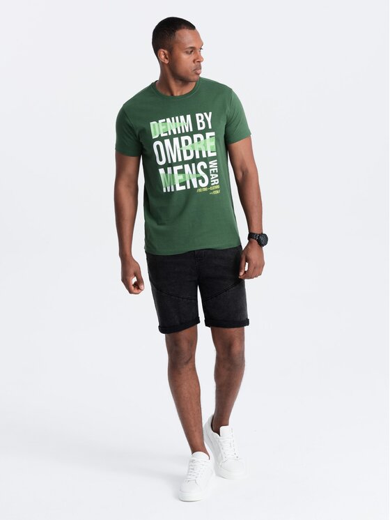 Ombre Ombre T-Shirt OM-TSPT-0193 Zielony Regular Fit