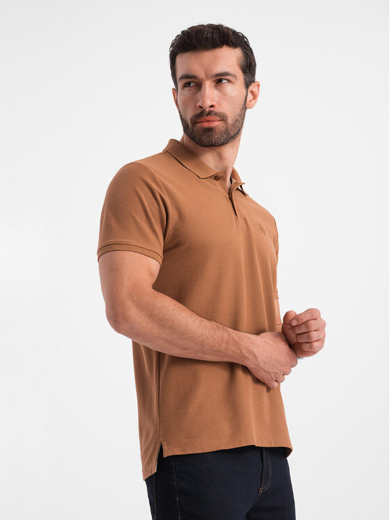 Ombre Ombre Polokošile OM-POBS-0100 Hnědá Regular Fit