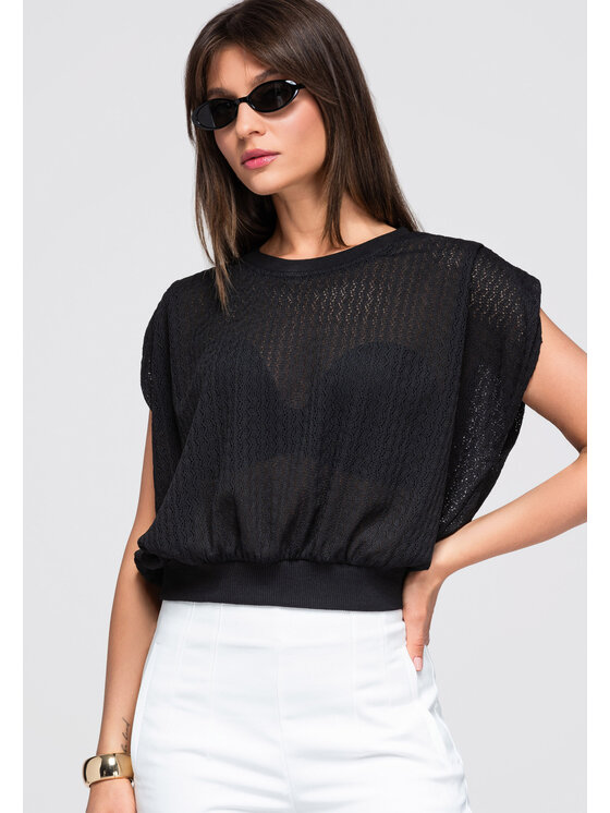 Ombre Ombre Bluzka OW-TS-E0045 Czarny Loose Fit