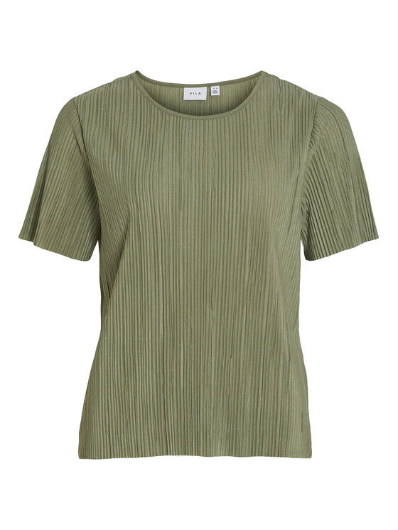 Vila Vila T-shirt Plisa 14089481 Zelena Regular Fit