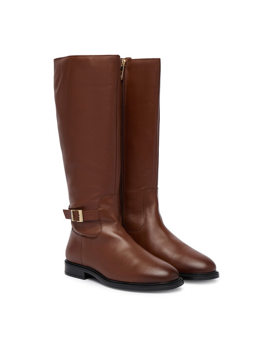 Tommy Hilfiger Tommy Hilfiger Kozaki Th Buckle Leather Knee Boot FW0FW09572 Brązowy