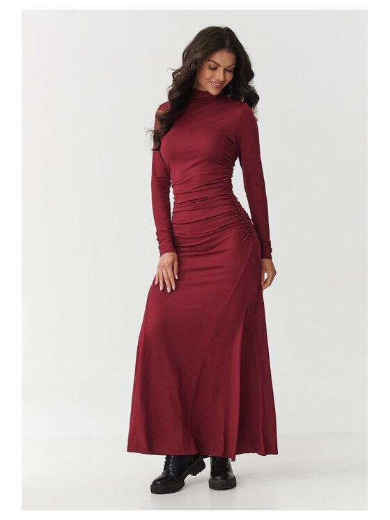 Makadamia Makadamia Sukienka codzienna M897 Bordowy A-Line Fit