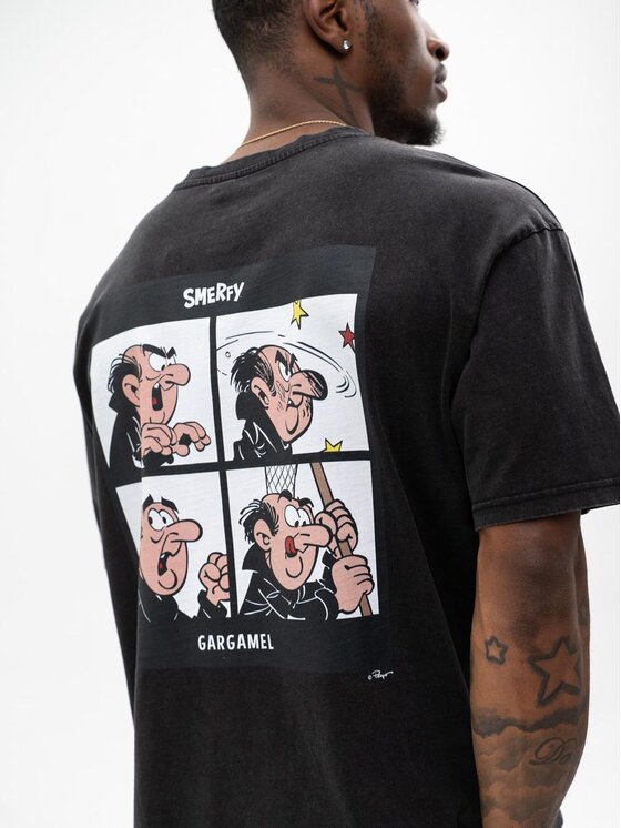 Smerfy Smerfy T-Shirt Koszulka Z Krótkim Rękawem Oversize Męska Sprana Czarna Smerfy Gargamel Story M Czarny Oversize