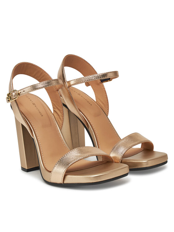 Tommy Hilfiger Tommy Hilfiger Sandały High Heel Golden Leather Sandal FW0FW08674 Złoty