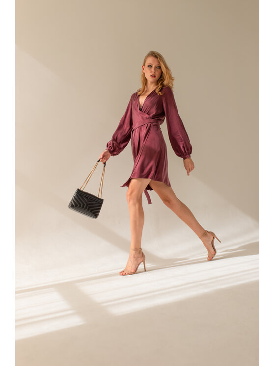 Entelier Entelier Sukienka elegancka kopertowy Bordowy Comfortable Fit
