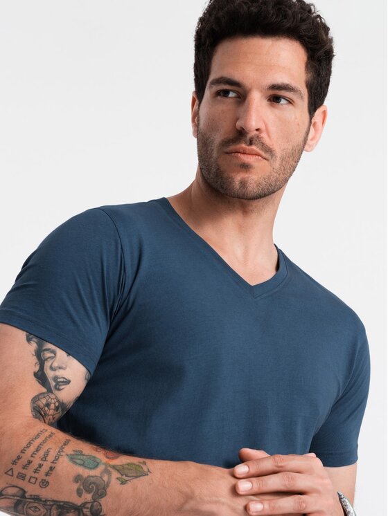 Ombre Ombre T-Shirt OM-TSBS-0145 Modrá Regular Fit