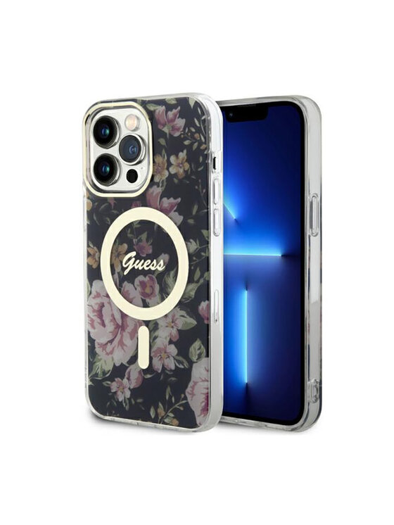 Guess Guess Etui na telefon Flower MagSafe Czarny