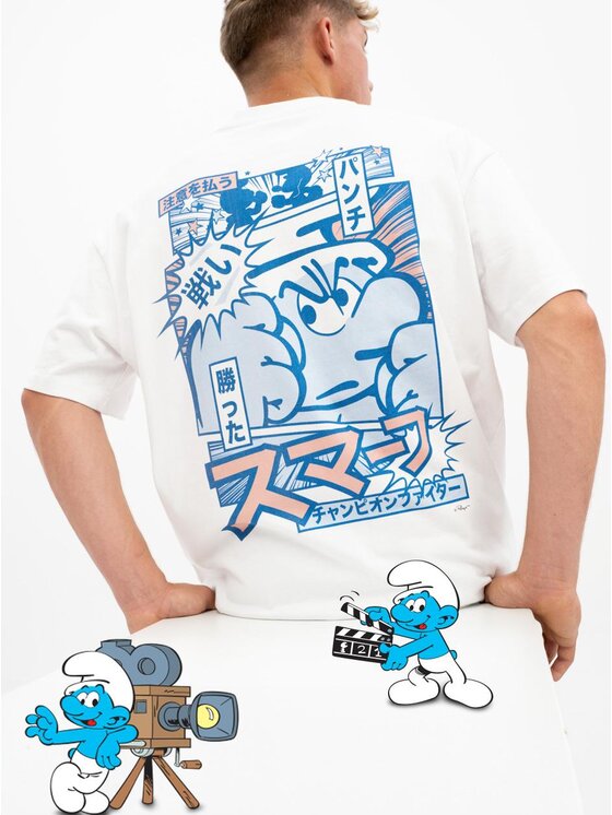 Smerfy Smerfy T-Shirt Koszulka Z Krótkim Rękawem Oversize Męska Biała Smerfy Scene S Biały Oversize