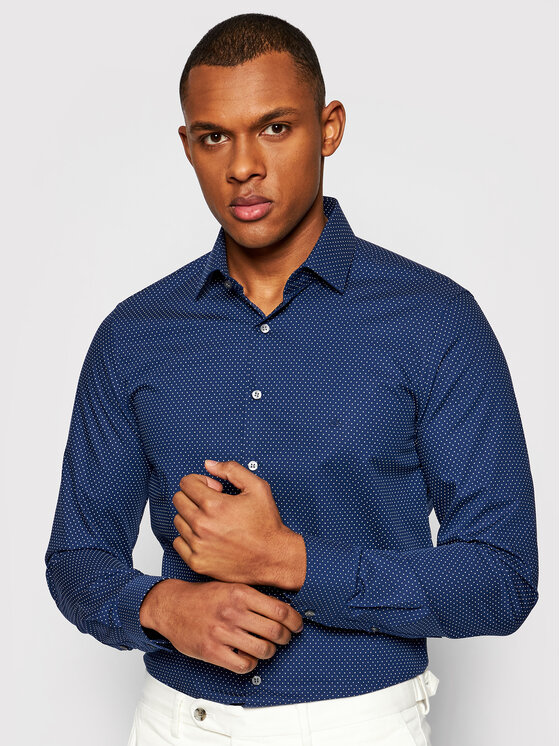 Calvin Klein Calvin Klein Marškiniai Dot Print Easy Care K10K106680 Tamsiai mėlyna Slim Fit