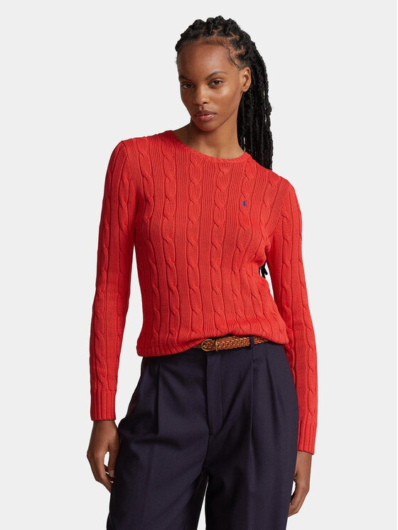 POLO RALPH LAUREN - Women's slim cable sweater with logo - Red -  211891640014