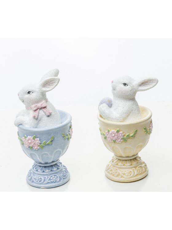MIAhome MIAhome Figurka 2 króliczki w kolorowych kieliszkach 9,5x5x5 cm Kolorowy
