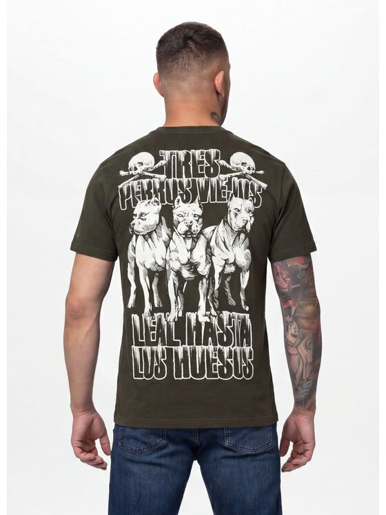 PITBULL PITBULL T-Shirt TRES PERROS VIEJOS Zielony ciemny Regular Fit