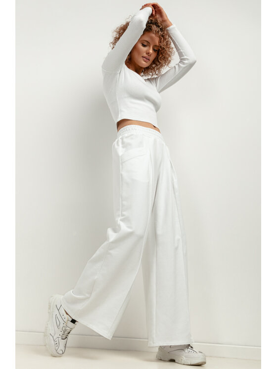 Tessita Tessita Spodnie dzianinowe T413/1/XS Biały Wide Leg