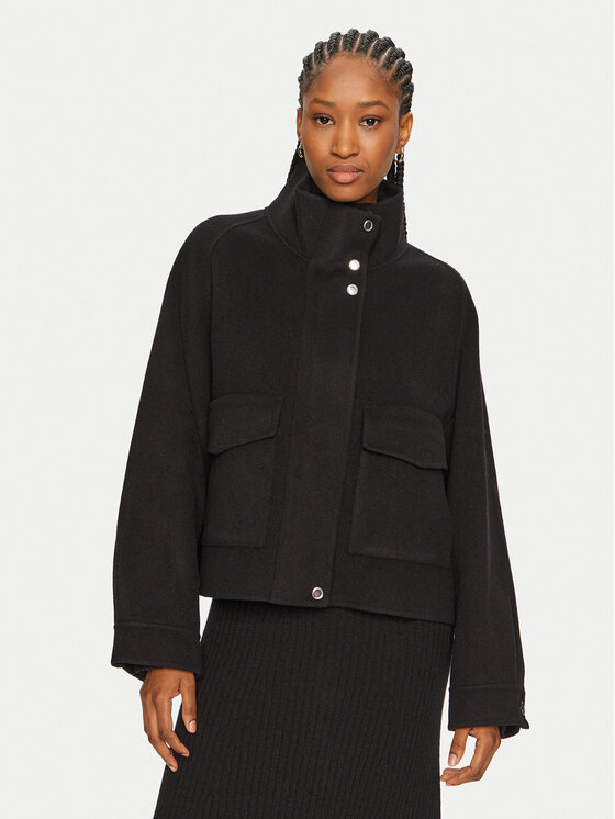 PINKO Vlnený kabát Cucchiaio 103842 A1ZQ Čierna Regular Fit