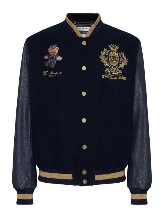 PHILIPP PLEIN PHILIPP PLEIN Kurtka skórzana 26987 Granatowy Regular Fit