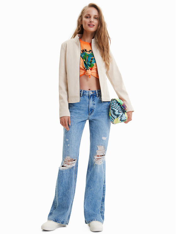 Desigual Desigual Μπουφάν από απομίμηση δέρματος Detroit 23SWEW02 Εκρού Regular Fit