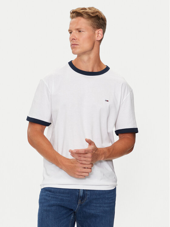 Tommy Jeans Tommy Jeans T-shirt Flag Ringer DM0DM19730 Bijela Slim Fit