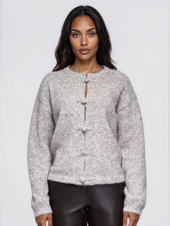 Ombre Ombre Kardigan OW-SW-E0061 Beżowy Relaxed Fit