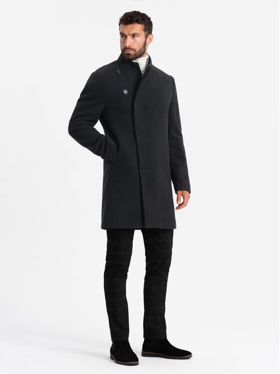 Ombre Ombre Płaszcz OM-COWC-0120 Czarny Regular Fit