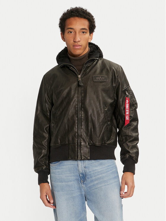 Alpha Industries Bunda z imitácie kože 123106 Čierna Regular Fit