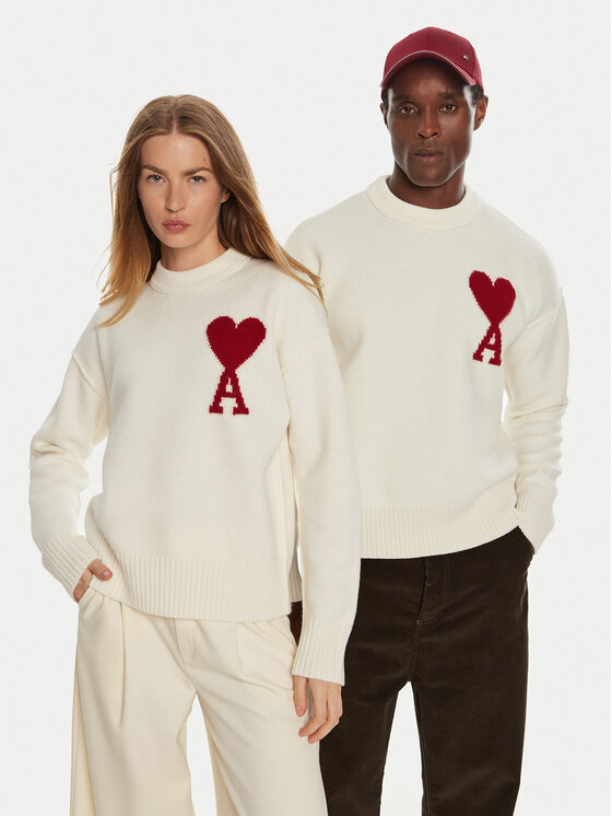 AMI PARIS Sveter BFUKS006018 Écru Regular Fit