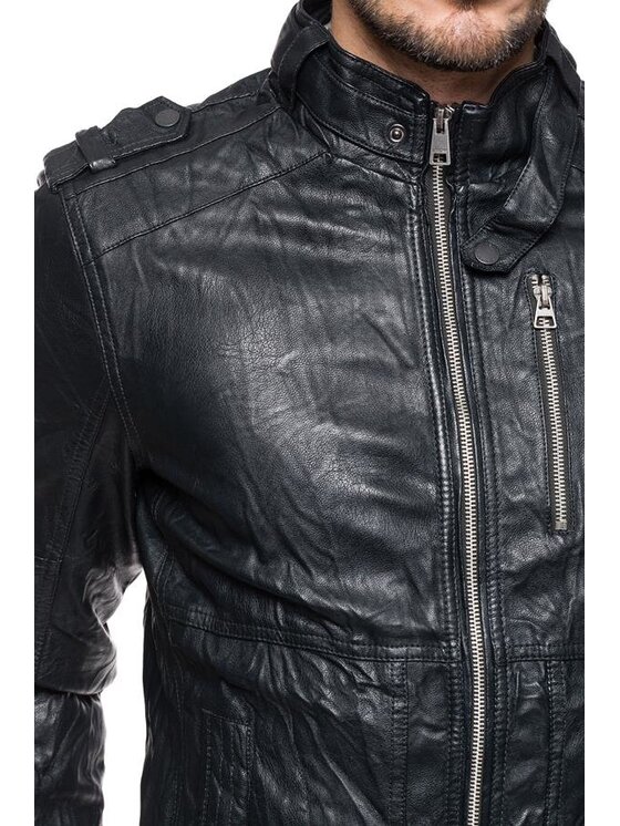 Tom Tailor Tom Tailor Kurtka skórzana BIKER JACKET Czarny Regular Fit