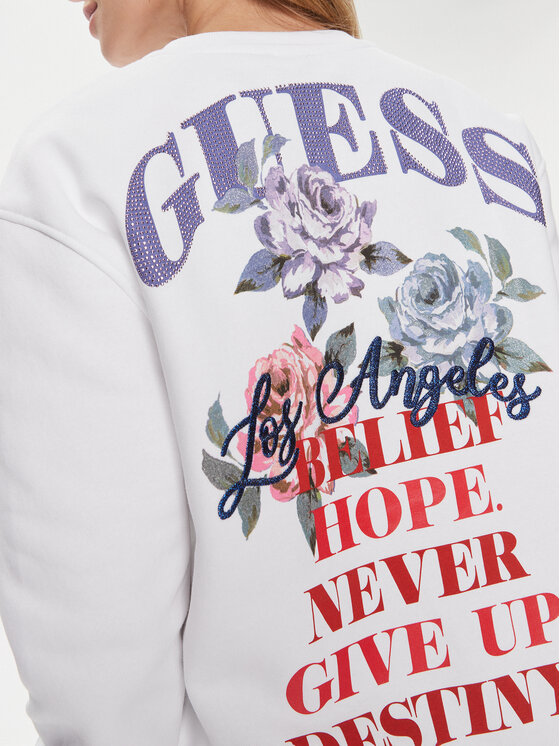 Guess Guess Mikina Destiny W4RQ10 K9Z21 Biela Regular Fit