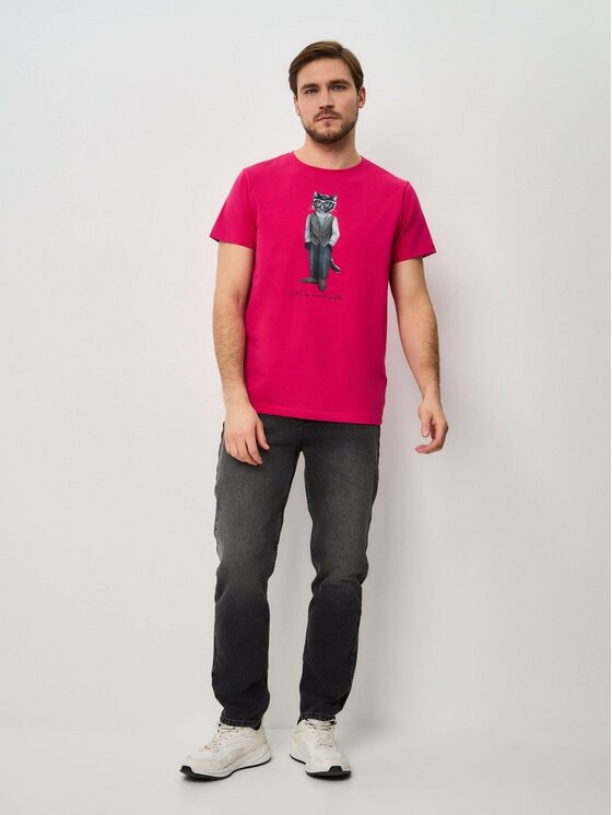 CAT by maniita lacitta CAT by maniita lacitta T-Shirt Printed men's t-shirt with CAT Różowy Regular Fit