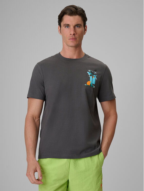 4F 4F T-Shirt CATCH THE WAVE Szary ciemny Regular Fit