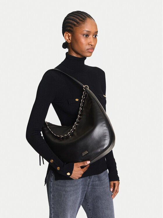 Tommy Hilfiger Geantă Moon Leather Hobo AW0AW17468 Negru