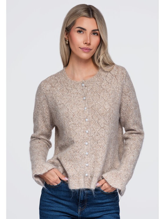 Ombre Ombre Sweter OW-SW-E0010 Beżowy Regular Fit