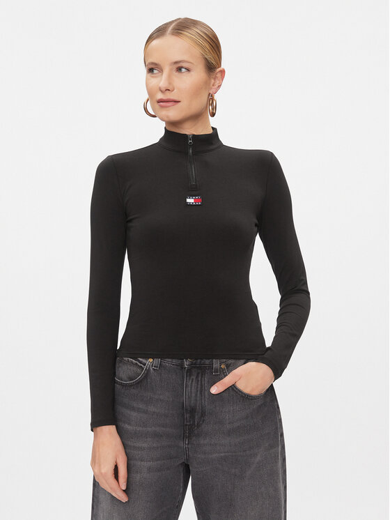 Tommy Jeans Blúzka Xs Badge DW0DW16496 Čierna Slim Fit