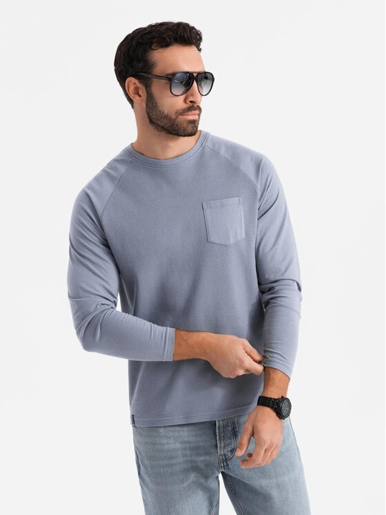 Ombre Ombre Longsleeve OM-LSCL-0109 Niebieski jasny Regular Fit