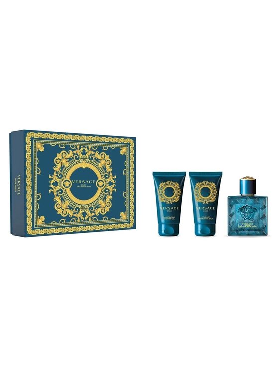 Zestaw zapachowy Versace, Versace Eros zestaw woda toaletowa spray 50ml + żel pod prysznic 50ml + balsam po goleniu 50ml